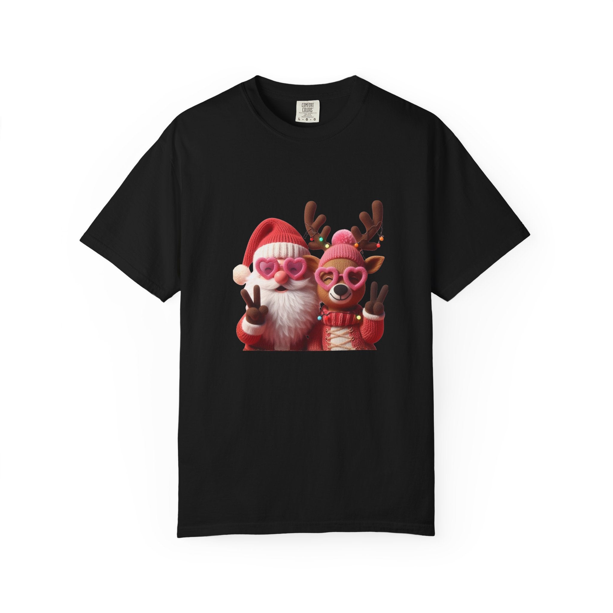 Christmas Santa & Reindeer Holiday T-Shirt — Cute Festive Couples Tee