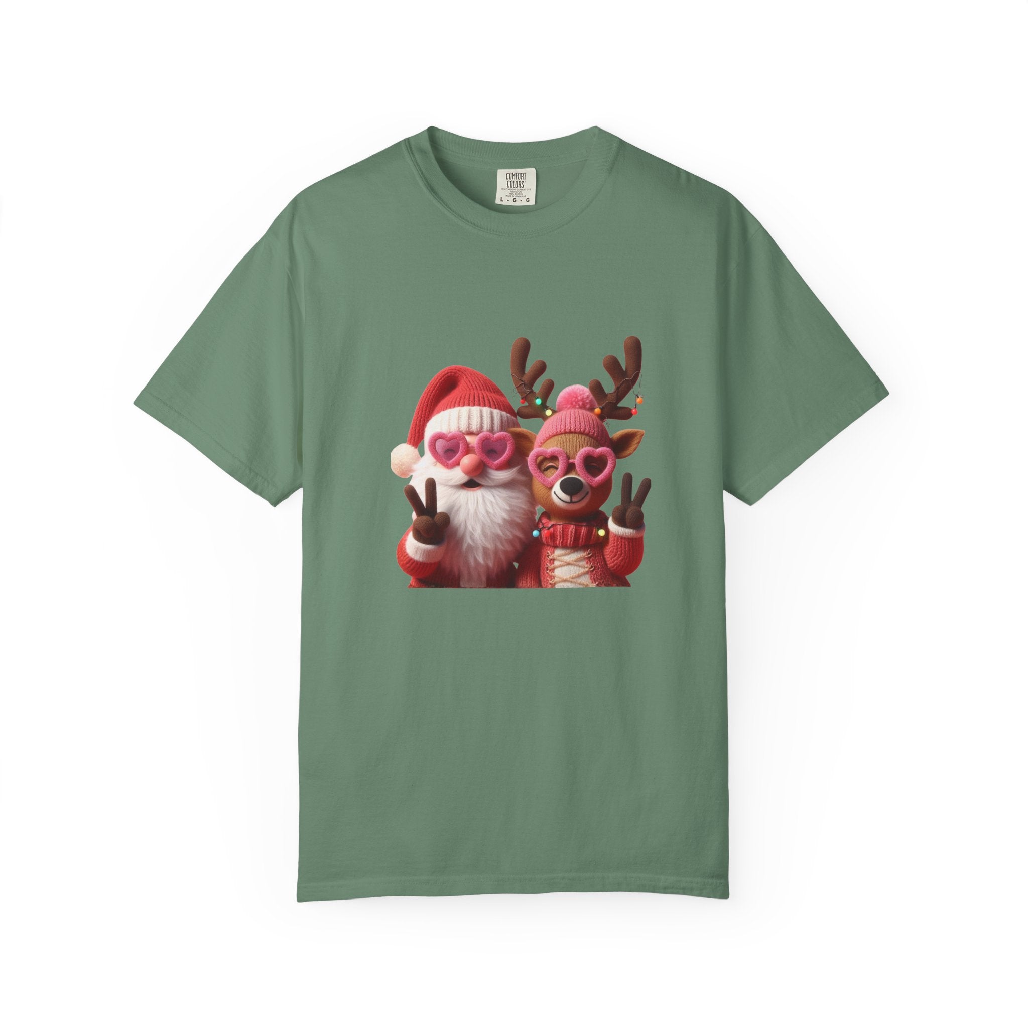 Christmas Santa & Reindeer Holiday T-Shirt — Cute Festive Couples Tee