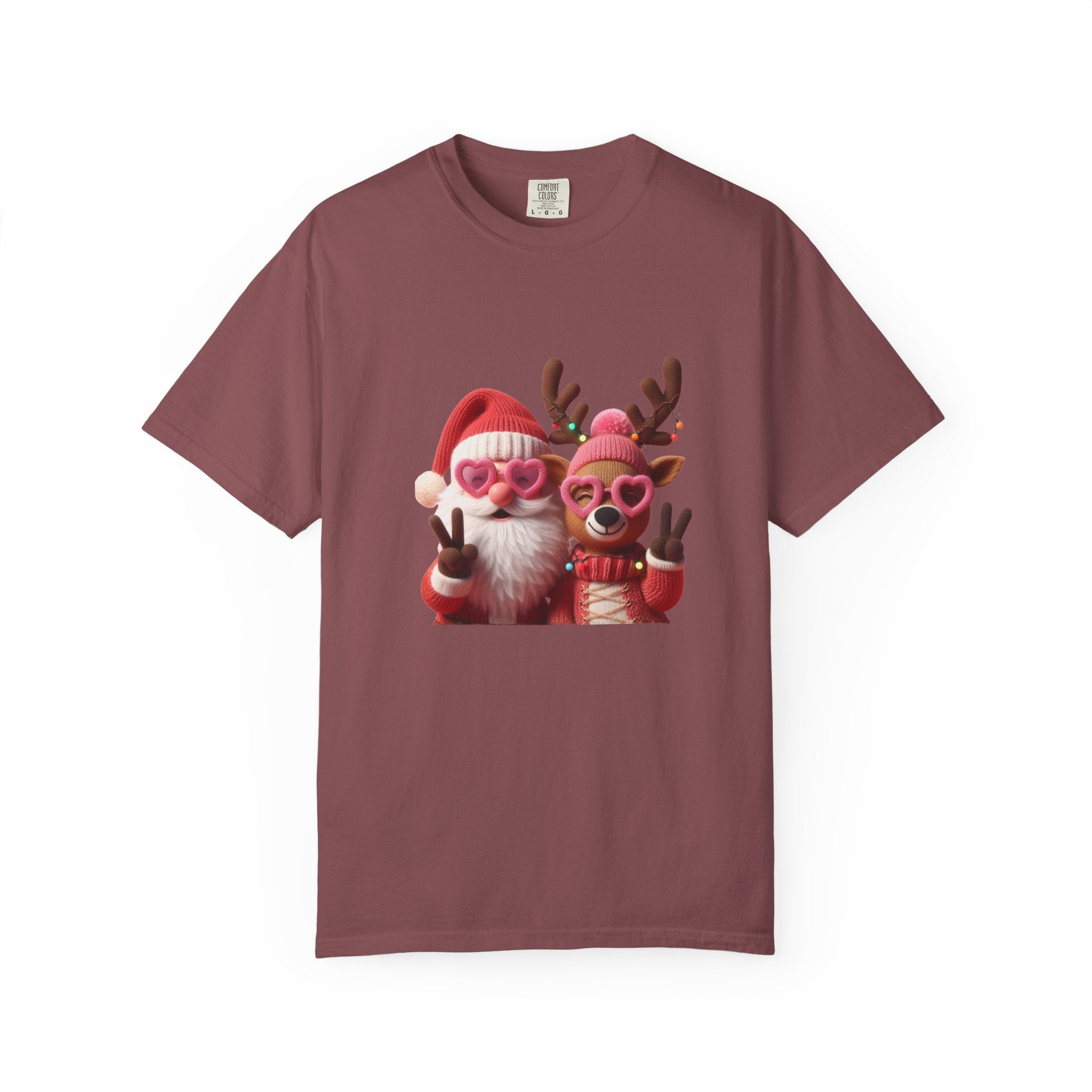 Christmas Santa & Reindeer Holiday T-Shirt — Cute Festive Couples Tee