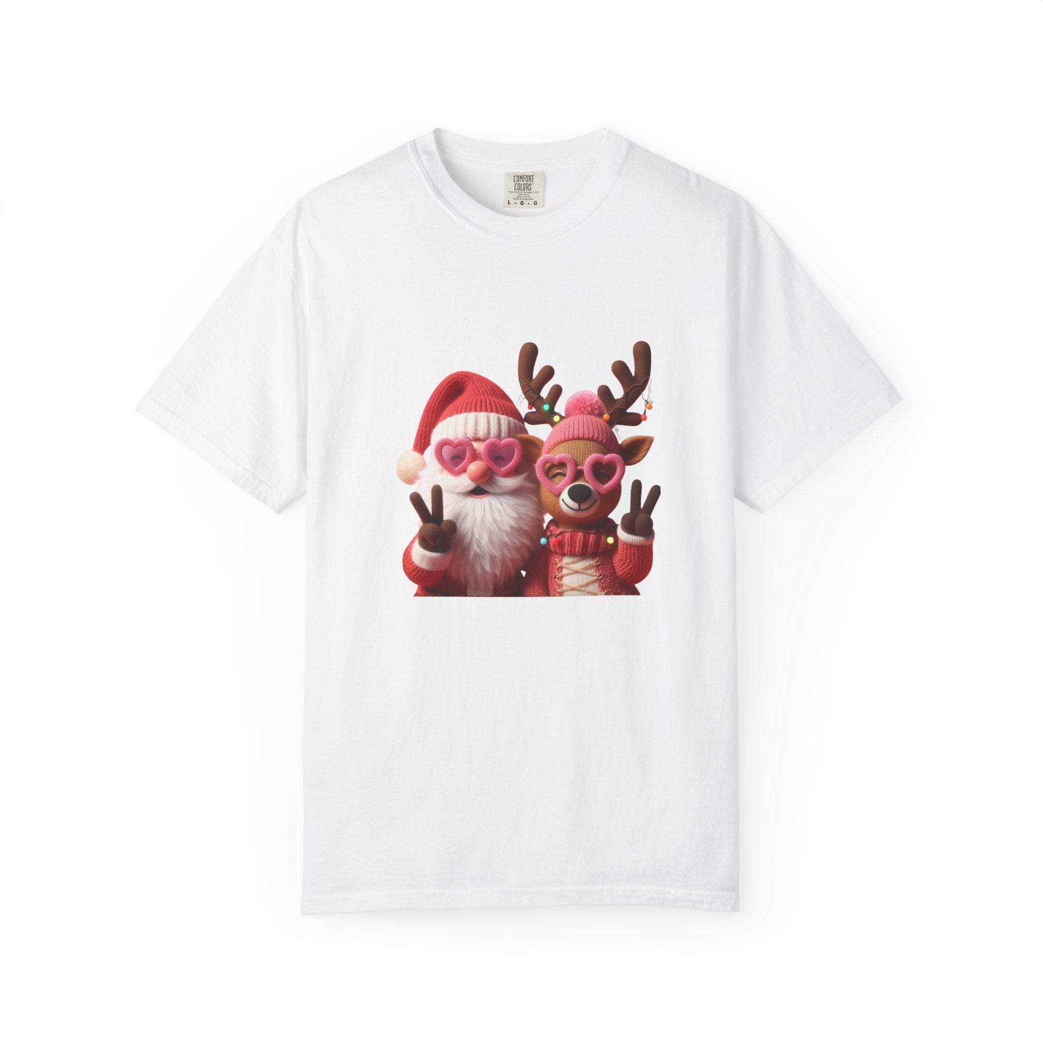 Christmas Santa & Reindeer Holiday T-Shirt — Cute Festive Couples Tee