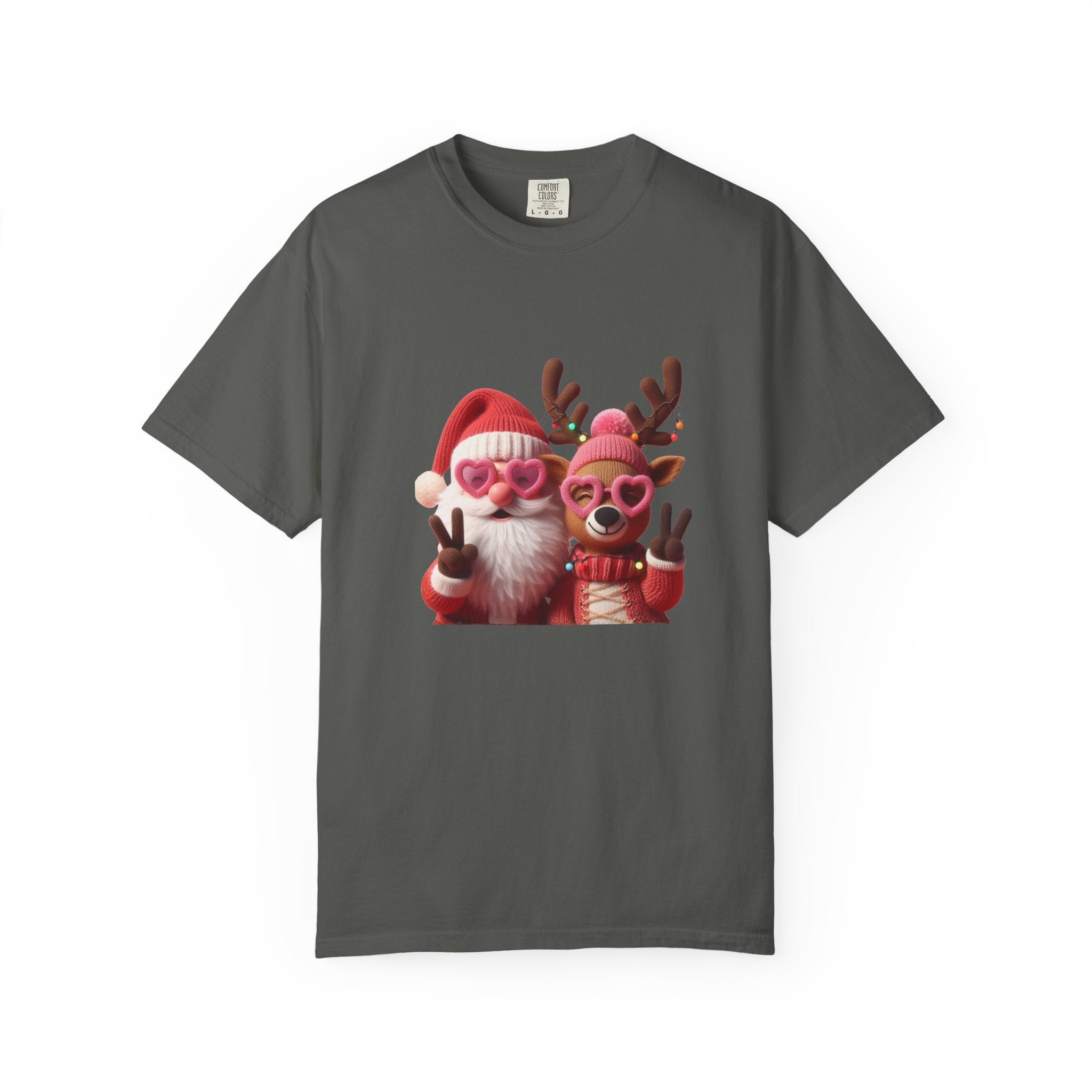 Christmas Santa & Reindeer Holiday T-Shirt — Cute Festive Couples Tee