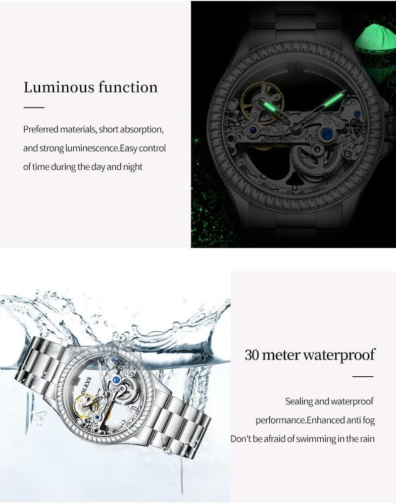 Automatic Watch for Women Luxury Diamond Rose Gold Ladies Self Winding Mechanical Ceramic Wrist Watch Love Heart Date