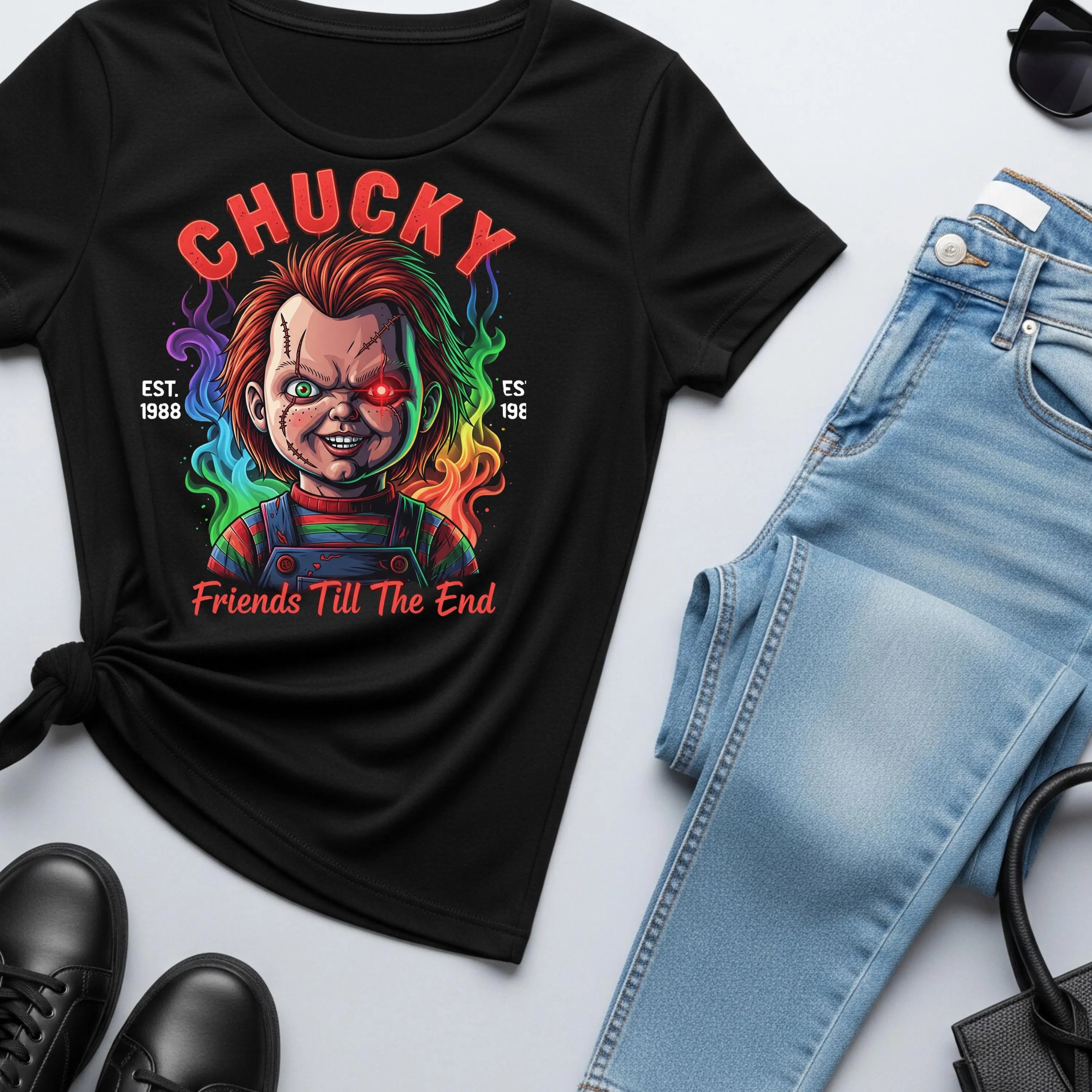 Chucky Horror Unisex Cotton Crew Tee, Graphic Tee, Horror Movie T-Shirt, Halloween Apparel, Chucky Fans Merchandise