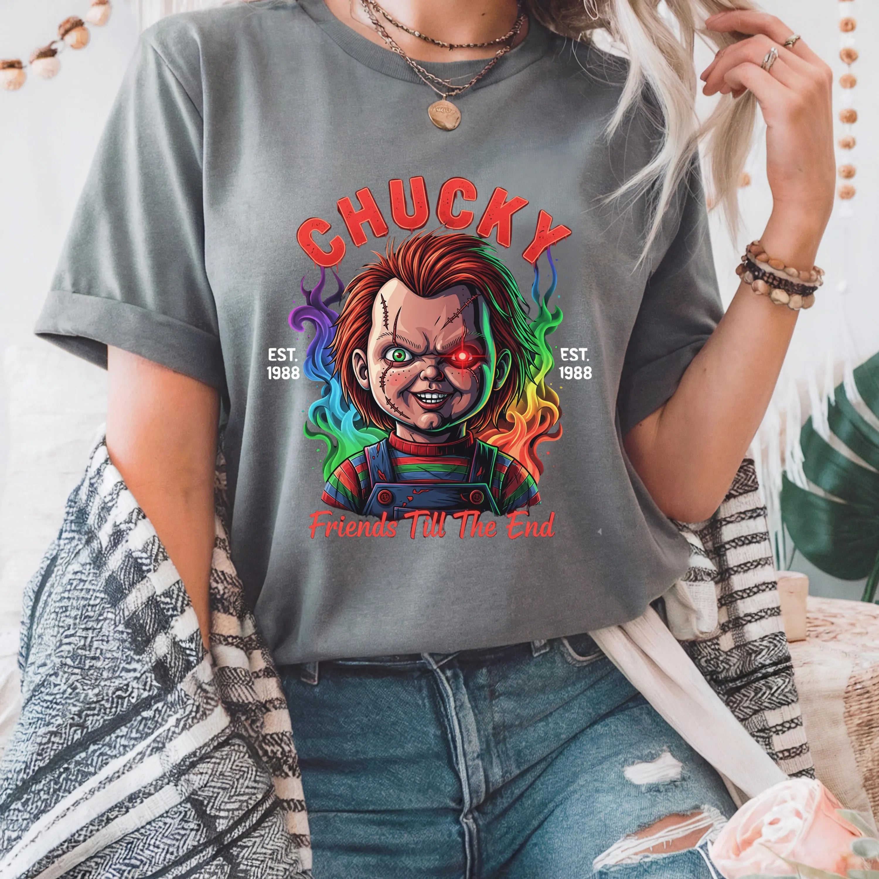 Chucky Horror Unisex Cotton Crew Tee, Graphic Tee, Horror Movie T-Shirt, Halloween Apparel, Chucky Fans Merchandise